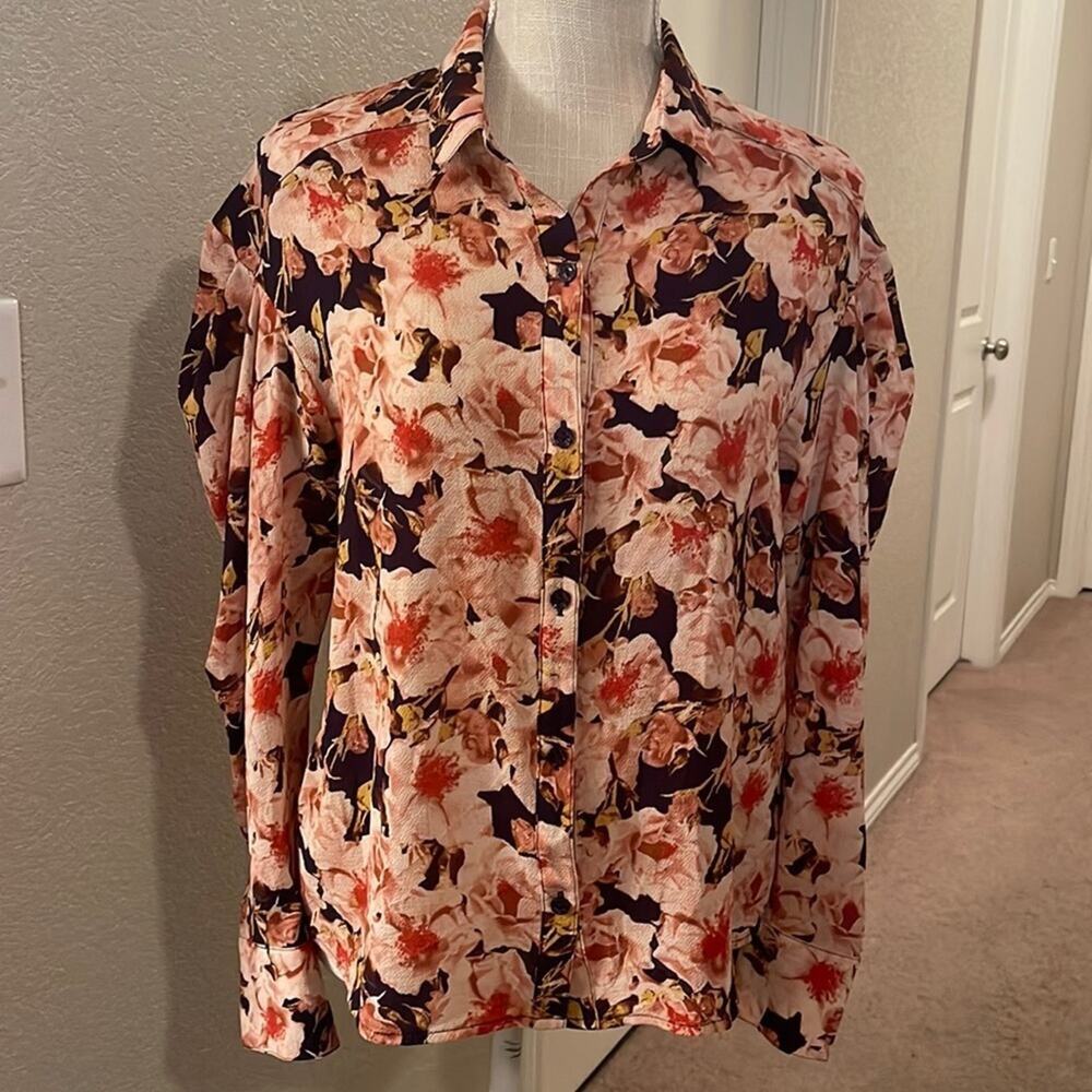 Free Press Clothing Women's Button Down Long Sleeve Floral Blouse XS Workwear